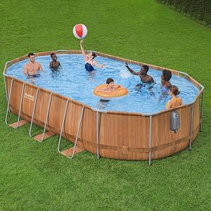Каркасный овальный бассейн c гидромассажем Bestway Power Steel Spa 610*366*122 см коричневый, фильтр-насос, подсветка, аксессуары Bestway фото 1