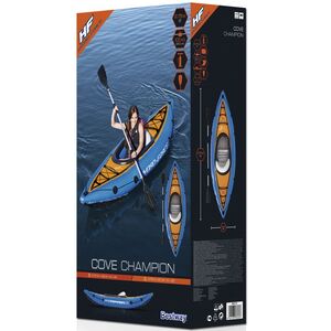 Надувная байдарка Champion-X1 одноместная 275*81 см + насос и весла Bestway фото 8