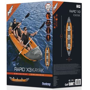 Надувная байдарка Rapid-X3 трехместная 381*100 см + насос и весла, оранжевая Bestway фото 11