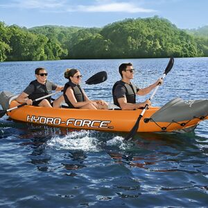 Надувная байдарка Rapid-X3 трехместная 381*100 см + насос и весла, оранжевая Bestway фото 3