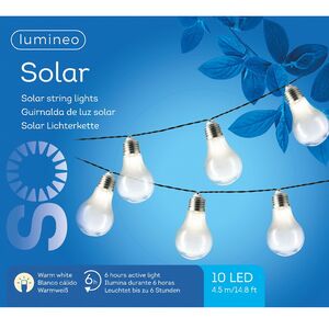 Гирлянда-лампочки на солнечной батарее Solar, 10 ламп с теплым белым свечением, 4.5 м, черный ПВХ, IP44 Kaemingk фото 4
