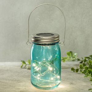 Подвесной солнечный светильник Банка Solar Fairy 14 см, 10 теплых белых LED ламп, голубой, IP44 Kaemingk фото 5