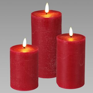 Набор светодиодных восковых свечей Rustic 10-15 см красный, мерцающее пламя, 3 шт, на батарейках, таймер