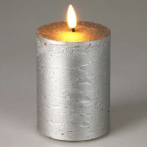 Светодиодная восковая свеча Rustic 10 см серебряная, мерцающее пламя, на батарейках, таймер