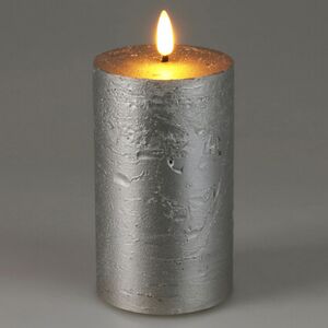 Светодиодная восковая свеча Rustic 15 см серебряная, мерцающее пламя, на батарейках, таймер