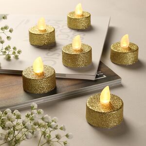 Чайная светодиодная свеча Golden Glitter 4 см, 6 шт, на батарейках