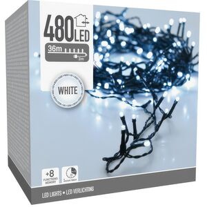 Светодиодная гирлянда Koopman Comfort 36 м, 480 холодных белых LED ламп, зеленый ПВХ, контроллер, таймер, IP44
