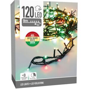 Светодиодная гирлянда Koopman Comfort Italian 9 м, 120 разноцветных LED ламп, зеленый ПВХ, контроллер, таймер, IP44
