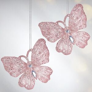 Елочная игрушка Бабочка Аурелия 11 см, 2 шт, розовая, подвеска Koopman фото 1
