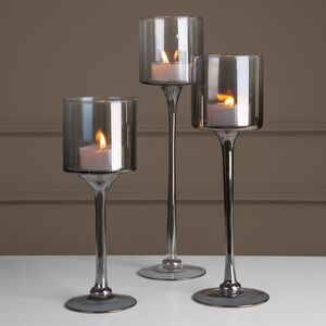 Набор стеклянных подсвечников - бокалов Iwein 25-35 см, 3 шт, дымчатый