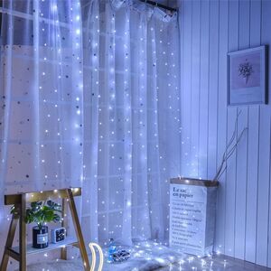 Гирлянда штора Капельки Росы 1.9*1.9 м, 400 холодных белых мини LED ламп, серебряная проволока, IP20