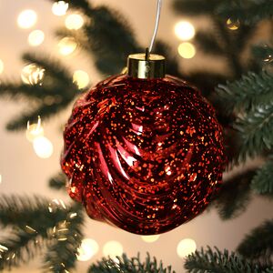 Светящийся елочный шар Леннарт 12 см красный, 5 теплых белых LED ламп, на батарейках