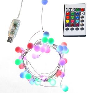 Светодиодная USB-гирлянда с 31 режимом Шарики 3.2 м, 32 разноцветных RGB LED, серебряная проволока, пульт управления, таймер, IP20 Snowhouse фото 4