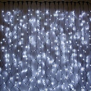 Светодиодная гирлянда занавес Profi Rubber 2*3 м, 600 холодных белых LED ламп, черный КАУЧУК+ПВХ, соединяемая, IP65