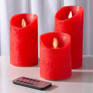 Набор восковых светодиодных свечей с имитацией пламени Шанти 11-15 см, 3 шт, с пультом, красные, на батарейках