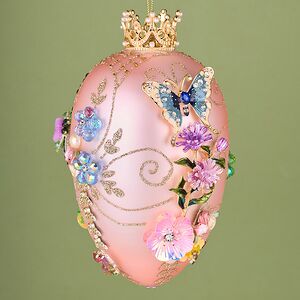 Коллекционная стеклянная елочная игрушка Яйцо - Butterfly Garden 18 см