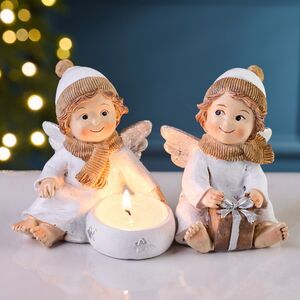 Набор фигурок Ангелочки с подсвечником и подарком 9 см, 2 шт