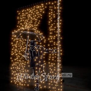 Светодиодный занавес Rich Led Cap 2*3 м, 600 теплых белых LED ламп, черный ПВХ, соединяемый, IP65