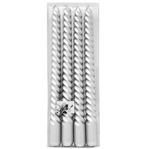 Витые красные свечи Vallo Serra 25 см серебряные, 4 шт