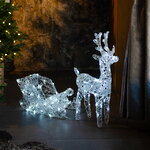 Светодиодный Олень Ливон и Волшебные Сани 45*70 см, 100 холодных белых LED ламп с мерцанием, IP44